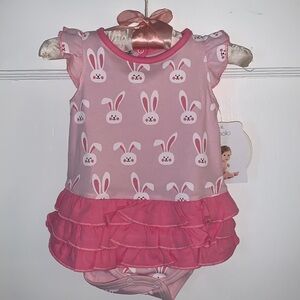 NWT Magnolia Baby Bunnies Pink Ruffle Bodysuit Onesie 3M